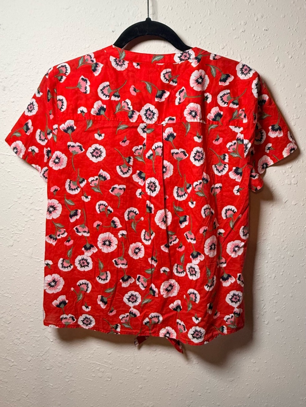 J. Crew Floral Tie Front Cotton Blouse Red Pink Short Sleeve Summer Cottagecore - Picture 7 of 11